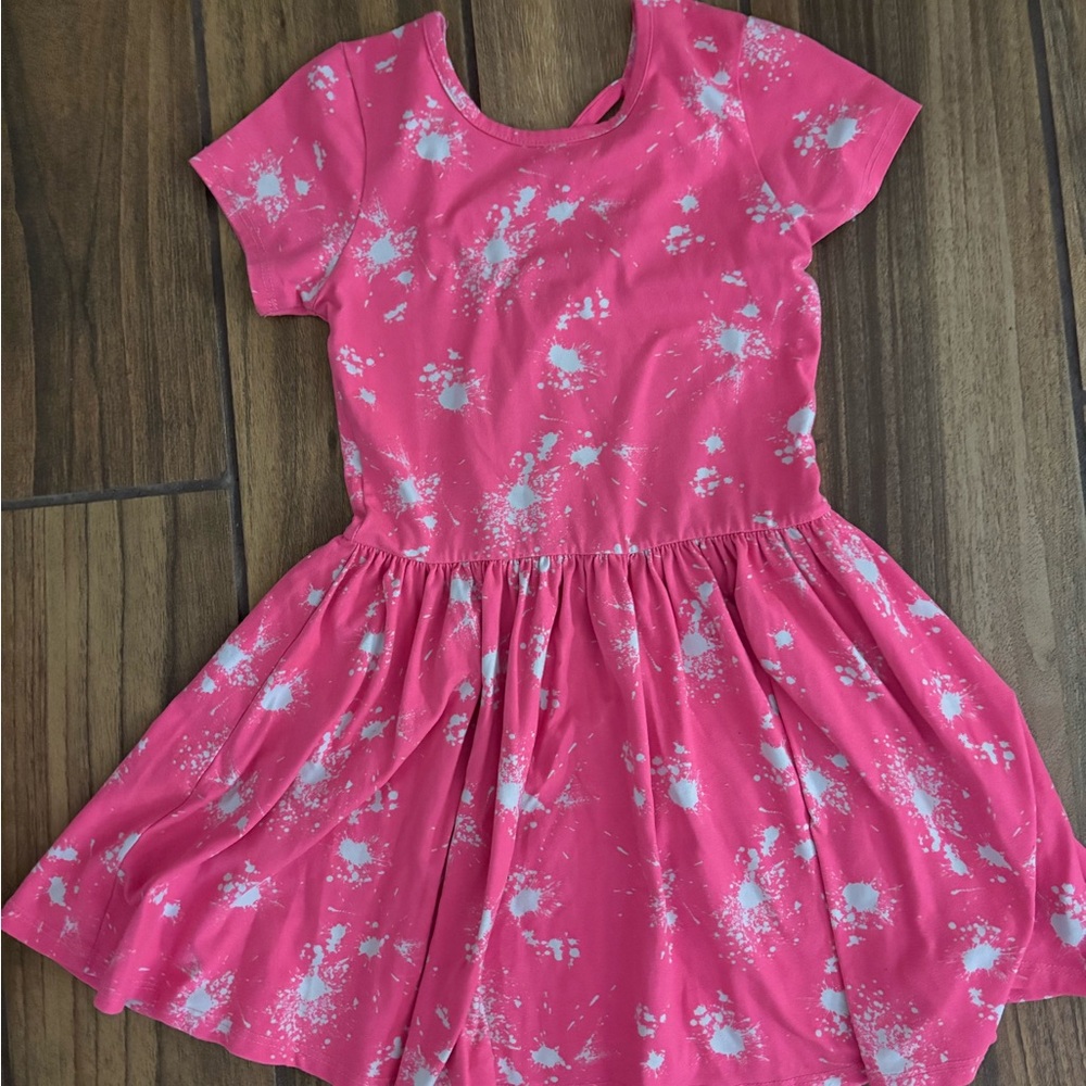 Girls' Hot Pink Splash-Print Casual Dress